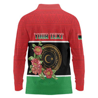 Personalized Libya Independence Day Long Sleeve Polo Shirt Pomegranate Blossom With Libyan Seal - Wonder Print Shop