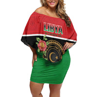 Personalized Libya Independence Day Off Shoulder Short Dress Pomegranate Blossom With Libyan Seal - Wonder Print Shop