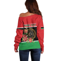 Personalized Libya Independence Day Off Shoulder Sweater Pomegranate Blossom With Libyan Seal - Wonder Print Shop