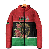 Personalized Libya Independence Day Padded Jacket Pomegranate Blossom With Libyan Seal - Wonder Print Shop