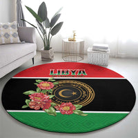 Libya Independence Day Round Carpet Pomegranate Blossom With Libyan Seal - Wonder Print Shop