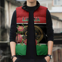 Personalized Libya Independence Day Sleeveless Puffer Jacket Pomegranate Blossom With Libyan Seal - Wonder Print Shop