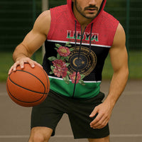 Personalized Libya Independence Day Sleeveless Zip Hoodie Pomegranate Blossom With Libyan Seal - Wonder Print Shop