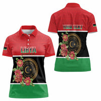 Personalized Libya Independence Day Women Polo Shirt Pomegranate Blossom With Libyan Seal - Wonder Print Shop