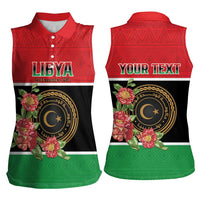 Personalized Libya Independence Day Women Sleeveless Polo Shirt Pomegranate Blossom With Libyan Seal - Wonder Print Shop