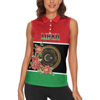 Personalized Libya Independence Day Women Sleeveless Polo Shirt Pomegranate Blossom With Libyan Seal - Wonder Print Shop