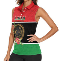 Personalized Libya Independence Day Women Sleeveless Polo Shirt Pomegranate Blossom With Libyan Seal - Wonder Print Shop