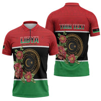 Personalized Libya Independence Day Zipper Polo Shirt Pomegranate Blossom With Libyan Seal - Wonder Print Shop