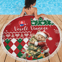 Slovakia Christmas Beach Blanket Brown Bear Mix Argyle Pattern - Wonder Print Shop