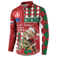 Personalised Slovakia Christmas Button Sweatshirt Brown Bear Mix Argyle Pattern - Wonder Print Shop