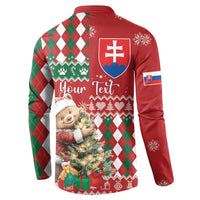Personalised Slovakia Christmas Button Sweatshirt Brown Bear Mix Argyle Pattern - Wonder Print Shop