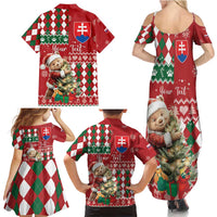 Personalised Slovakia Christmas Family Matching Summer Maxi Dress and Hawaiian Shirt Brown Bear Mix Argyle Pattern - Wonder Print Shop