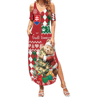 Personalised Slovakia Christmas Family Matching Summer Maxi Dress and Hawaiian Shirt Brown Bear Mix Argyle Pattern - Wonder Print Shop