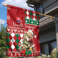 Slovakia Christmas Garden Flag Brown Bear Mix Argyle Pattern - Wonder Print Shop
