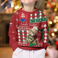 Personalised Slovakia Christmas Kid Ugly Christmas Sweater Brown Bear Mix Argyle Pattern - Wonder Print Shop