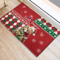 Slovakia Christmas Rubber Doormat Brown Bear Mix Argyle Pattern - Wonder Print Shop