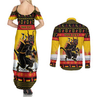 Personalised Germany Christmas Couples Matching Summer Maxi Dress and Long Sleeve Button Shirt Merry Krampus - Wonder Print Shop