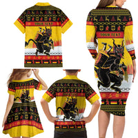 Personalised Germany Christmas Family Matching Long Sleeve Bodycon Dress and Hawaiian Shirt Merry Krampus - Wonder Print Shop