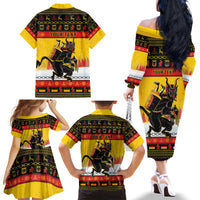 Personalised Germany Christmas Family Matching Off The Shoulder Long Sleeve Dress and Hawaiian Shirt Merry Krampus - Wonder Print Shop