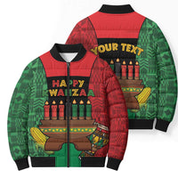 Personalized Happy Kwanzaa Bomber Puffer Jacket Kinara With Kente Pattern - Wonder Print Shop