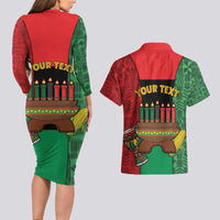 Personalized Happy Kwanzaa Couples Matching Long Sleeve Bodycon Dress and Hawaiian Shirt Kinara With Kente Pattern - Wonder Print Shop