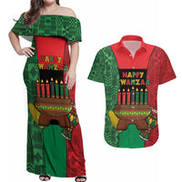 Personalized Happy Kwanzaa Couples Matching Off Shoulder Maxi Dress and Hawaiian Shirt Kinara With Kente Pattern - Wonder Print Shop