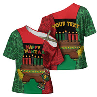 Personalized Happy Kwanzaa Cross Shoulder Shirt Kinara With Kente Pattern - Wonder Print Shop