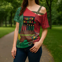 Personalized Happy Kwanzaa Cross Shoulder Shirt Kinara With Kente Pattern - Wonder Print Shop