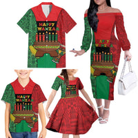Personalized Happy Kwanzaa Family Matching Off The Shoulder Long Sleeve Dress and Hawaiian Shirt Kinara With Kente Pattern - Wonder Print Shop