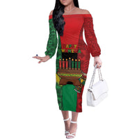 Personalized Happy Kwanzaa Family Matching Off The Shoulder Long Sleeve Dress and Hawaiian Shirt Kinara With Kente Pattern - Wonder Print Shop
