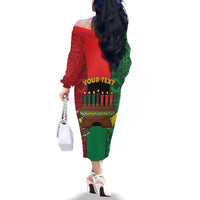 Personalized Happy Kwanzaa Family Matching Off The Shoulder Long Sleeve Dress and Hawaiian Shirt Kinara With Kente Pattern - Wonder Print Shop