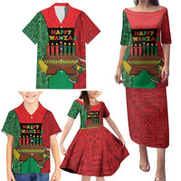 Personalized Happy Kwanzaa Family Matching Puletasi and Hawaiian Shirt Kinara With Kente Pattern - Wonder Print Shop