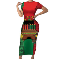 Personalized Happy Kwanzaa Family Matching Short Sleeve Bodycon Dress and Hawaiian Shirt Kinara With Kente Pattern - Wonder Print Shop