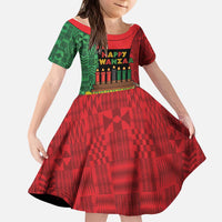 Personalized Happy Kwanzaa Kid Short Sleeve Dress Kinara With Kente Pattern - Wonder Print Shop