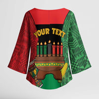 Personalized Happy Kwanzaa Kimono Sleeve Blouse Kinara With Kente Pattern - Wonder Print Shop
