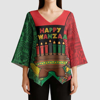 Personalized Happy Kwanzaa Kimono Sleeve Blouse Kinara With Kente Pattern - Wonder Print Shop