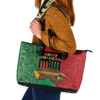 Happy Kwanzaa Leather Tote Bag Kinara With Kente Pattern - Wonder Print Shop