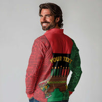 Personalized Happy Kwanzaa Long Sleeve Polo Shirt Kinara With Kente Pattern - Wonder Print Shop