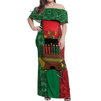 Personalized Happy Kwanzaa Off Shoulder Maxi Dress Kinara With Kente Pattern - Wonder Print Shop
