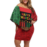 Personalized Happy Kwanzaa Off Shoulder Short Dress Kinara With Kente Pattern - Wonder Print Shop