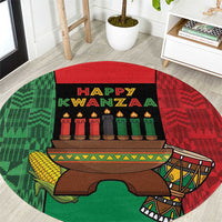 Happy Kwanzaa Round Carpet Kinara With Kente Pattern - Wonder Print Shop