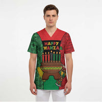 Personalized Happy Kwanzaa Scrub Top Kinara With Kente Pattern - Wonder Print Shop