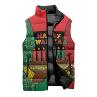Personalized Happy Kwanzaa Sleeveless Puffer Jacket Kinara With Kente Pattern - Wonder Print Shop