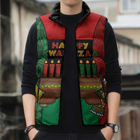 Personalized Happy Kwanzaa Sleeveless Puffer Jacket Kinara With Kente Pattern - Wonder Print Shop