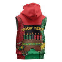 Personalized Happy Kwanzaa Sleeveless Zip Hoodie Kinara With Kente Pattern - Wonder Print Shop