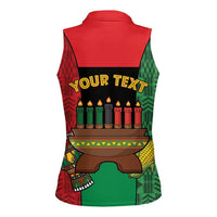 Personalized Happy Kwanzaa Women Sleeveless Polo Shirt Kinara With Kente Pattern - Wonder Print Shop
