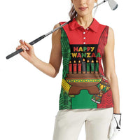 Personalized Happy Kwanzaa Women Sleeveless Polo Shirt Kinara With Kente Pattern - Wonder Print Shop