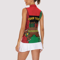 Personalized Happy Kwanzaa Women Sleeveless Polo Shirt Kinara With Kente Pattern - Wonder Print Shop