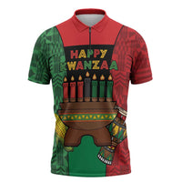 Personalized Happy Kwanzaa Zipper Polo Shirt Kinara With Kente Pattern - Wonder Print Shop
