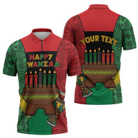 Personalized Happy Kwanzaa Zipper Polo Shirt Kinara With Kente Pattern - Wonder Print Shop